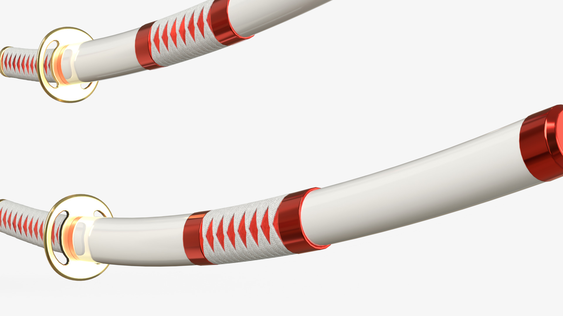White Double Bladed Katana Wakizashi and Stand 3D model_6