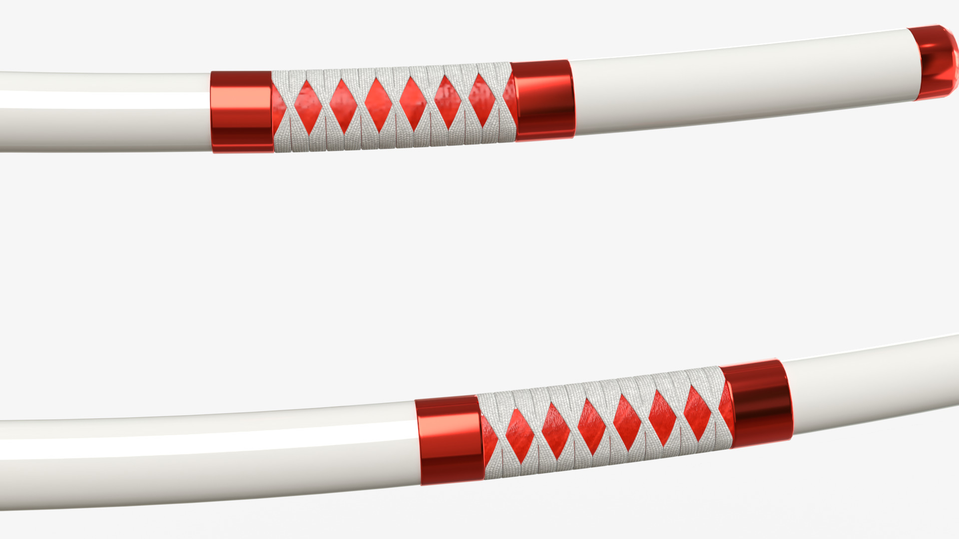 White Double Bladed Katana Wakizashi and Stand 3D model_5