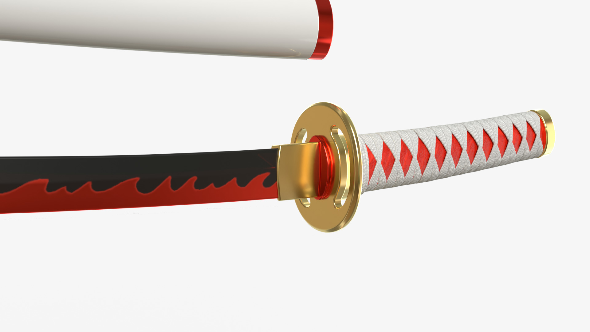 White Double Bladed Katana Wakizashi and Stand 3D model_8