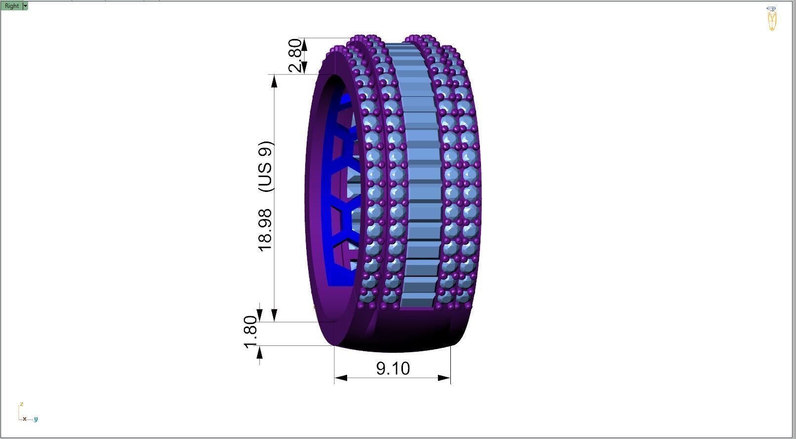 Custom Bling Baguette Diamond Ring  - Eternity Ring 3D print model_7