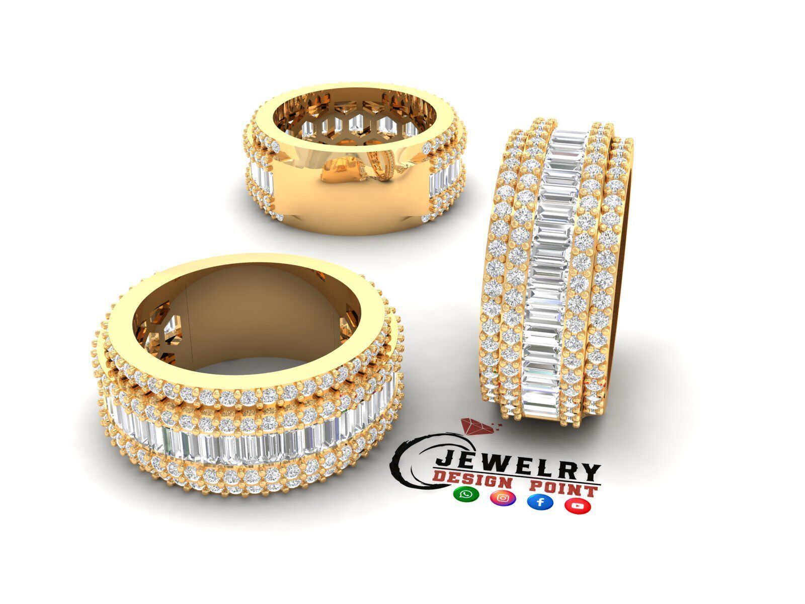 Custom Bling Baguette Diamond Ring  - Eternity Ring 3D print model_2