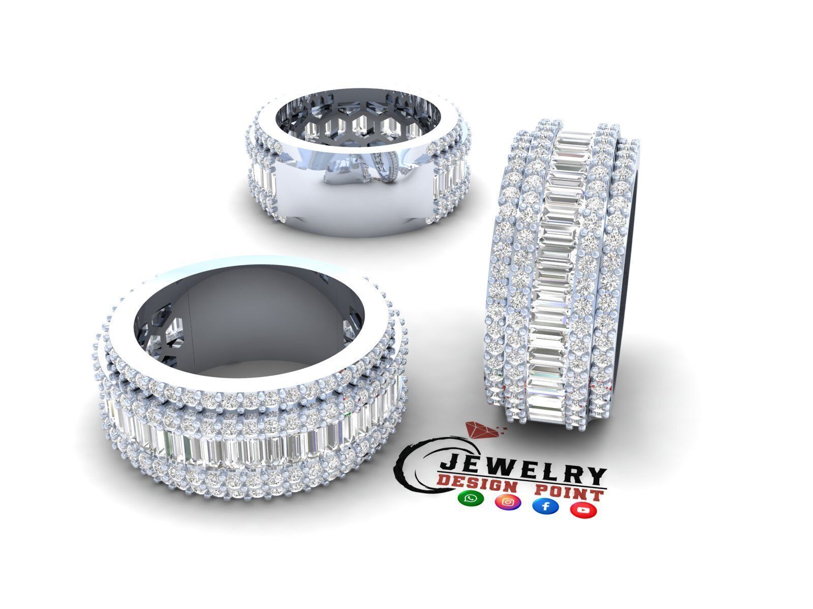 Custom Bling Baguette Diamond Ring  - Eternity Ring 3D print model_3