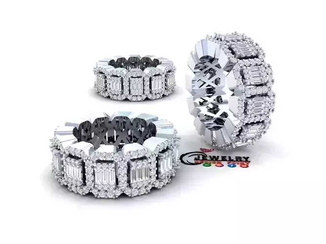 Custom Emerald Cluster Diamond Ring - Emerald eternity Ring