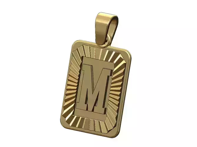 M letter initial NBA font faceted sunrays pendant charm 3D print model