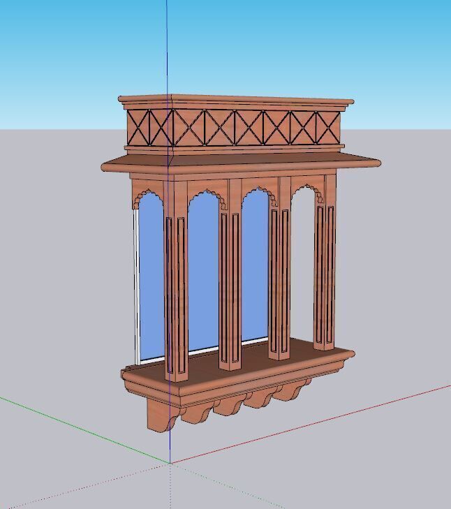 indian jodhpuri stone jharokha Low-poly 3D model_4