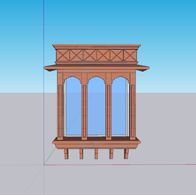 indian jodhpuri stone jharokha Low-poly 3D model_1