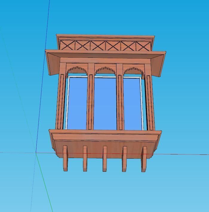 indian jodhpuri stone jharokha Low-poly 3D model_3