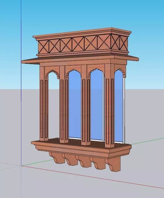 indian jodhpuri stone jharokha Low-poly 3D model_0