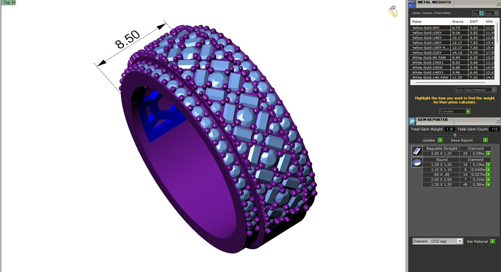 Custom Diamond Ring - Baguette And Round Criss Cross Ring 3D print model_6