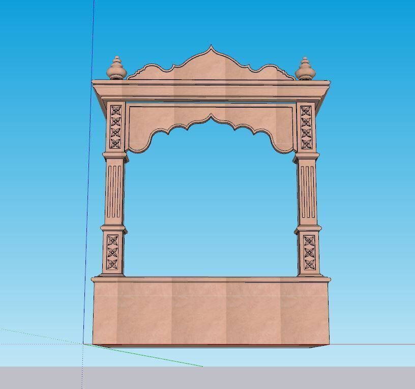 indian stone jharokha window Low-poly 3D model_2