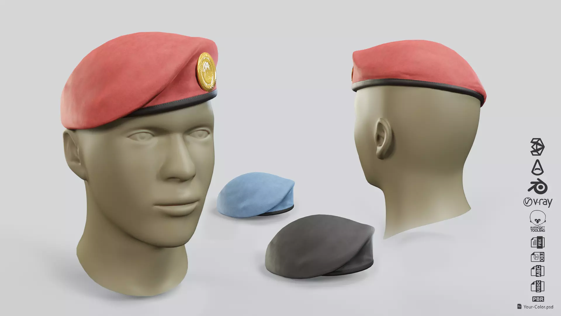 Beret Low-poly 3D model_0