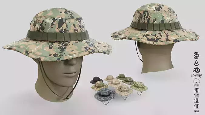 Boonie Hat Low-poly 3D model