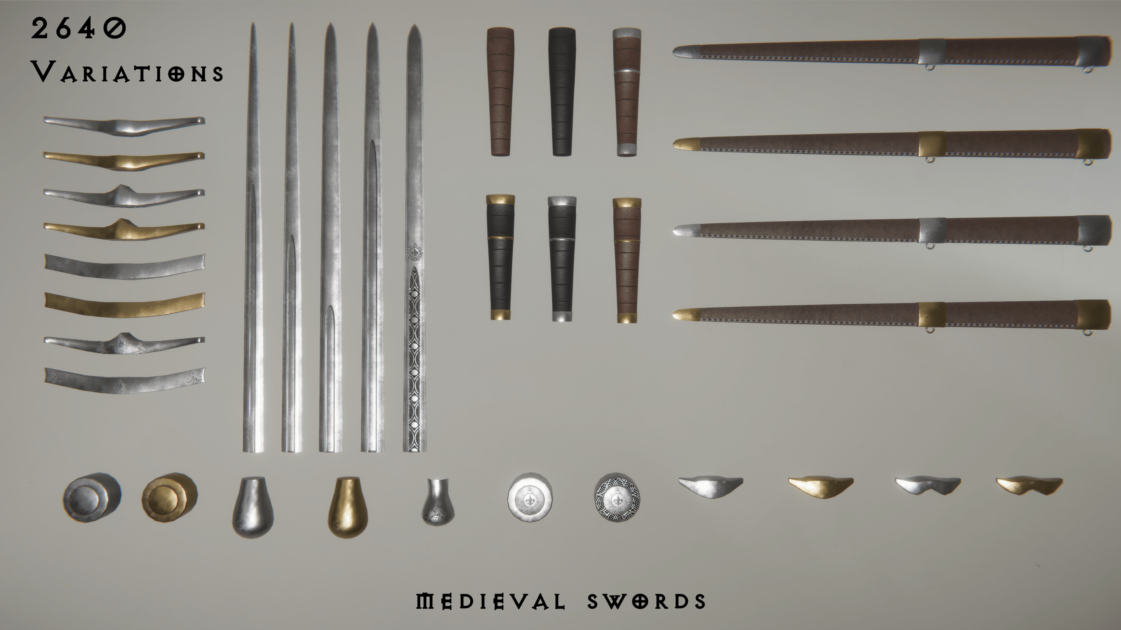 Modular Medieval Sword Asset Pack Low-poly 3D model_2