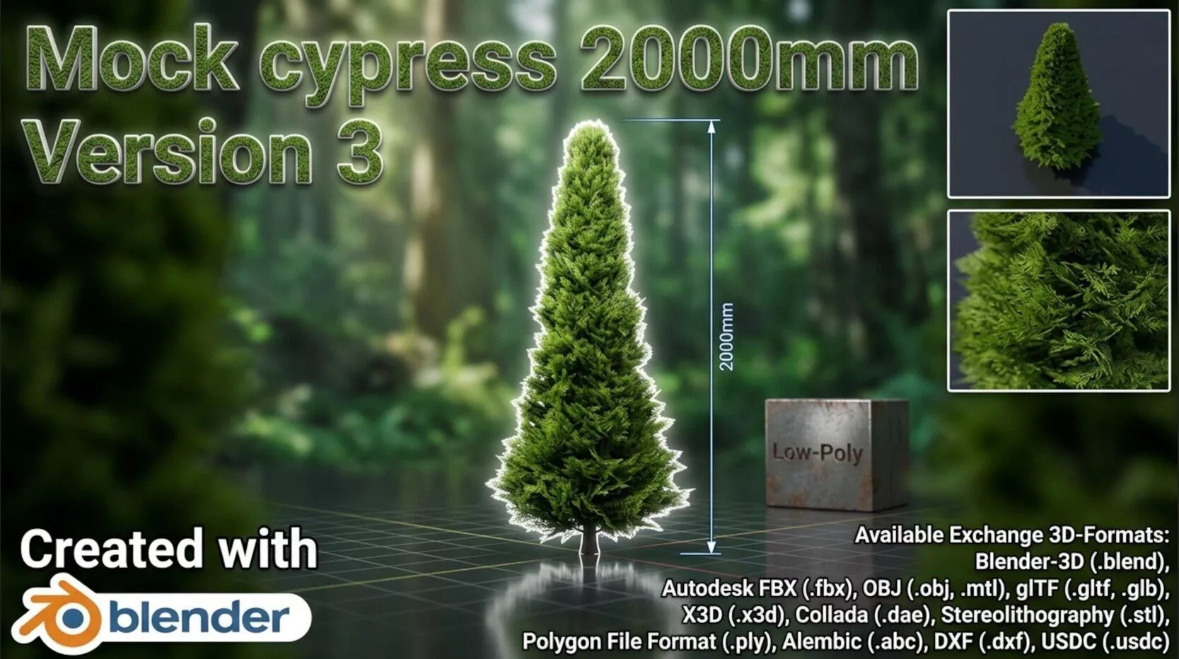 Mock cypress version-3 2000mm Low-poly 3D model