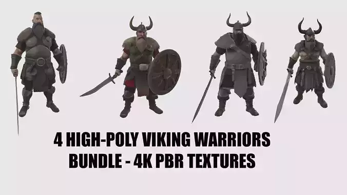 4 High Poly Viking Warriors Bundle Group PBR Textures