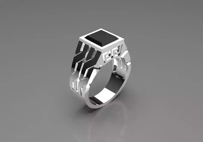 Man white gold Versace design ring with onyx stone model mr0063