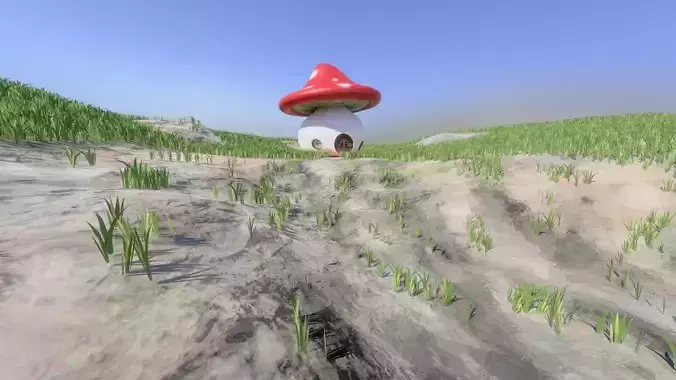 The Mushroom House Cartoon Scene Low-poly 3D model
