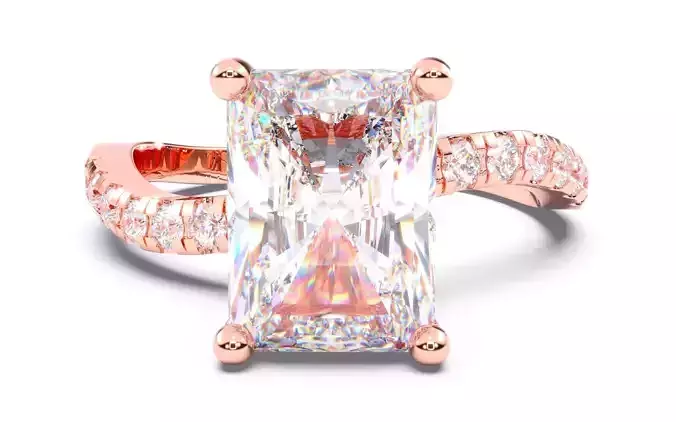 Radiant Diamond Pave Setting Solitaire Ring  3D print model