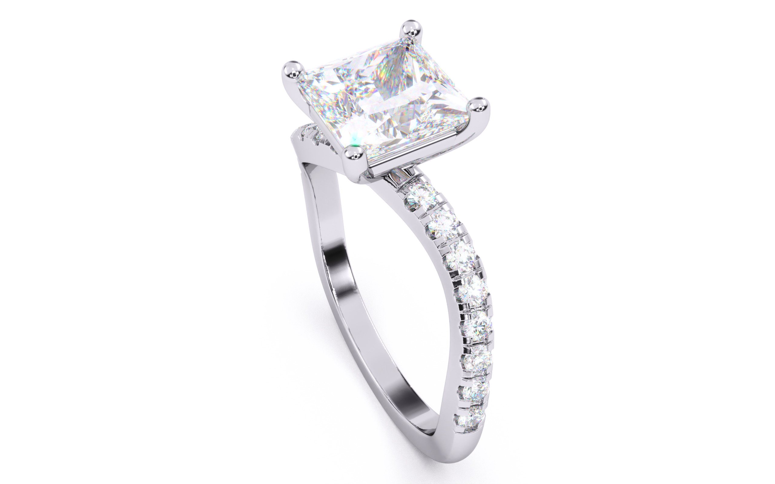Princess Diamond Pave Setting Solitaire Ring  3D print model_24