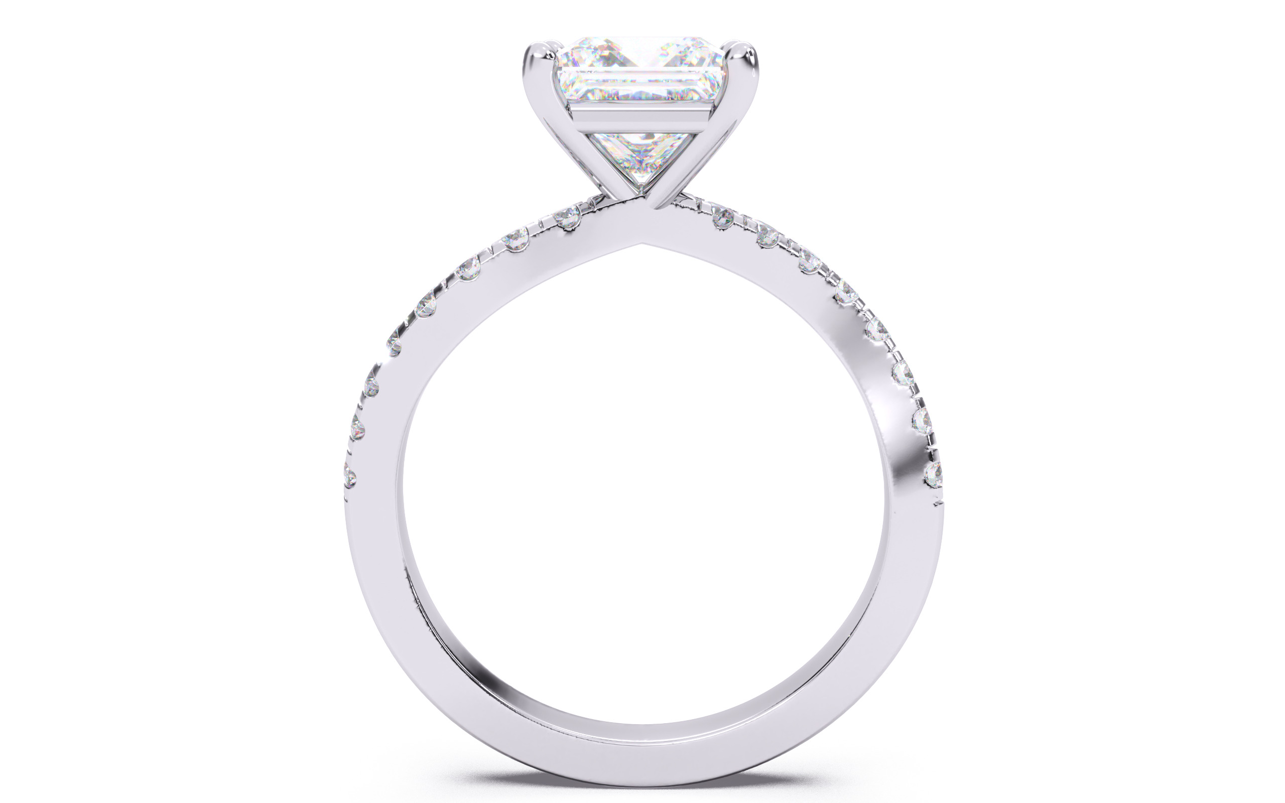 Princess Diamond Pave Setting Solitaire Ring  3D print model_7