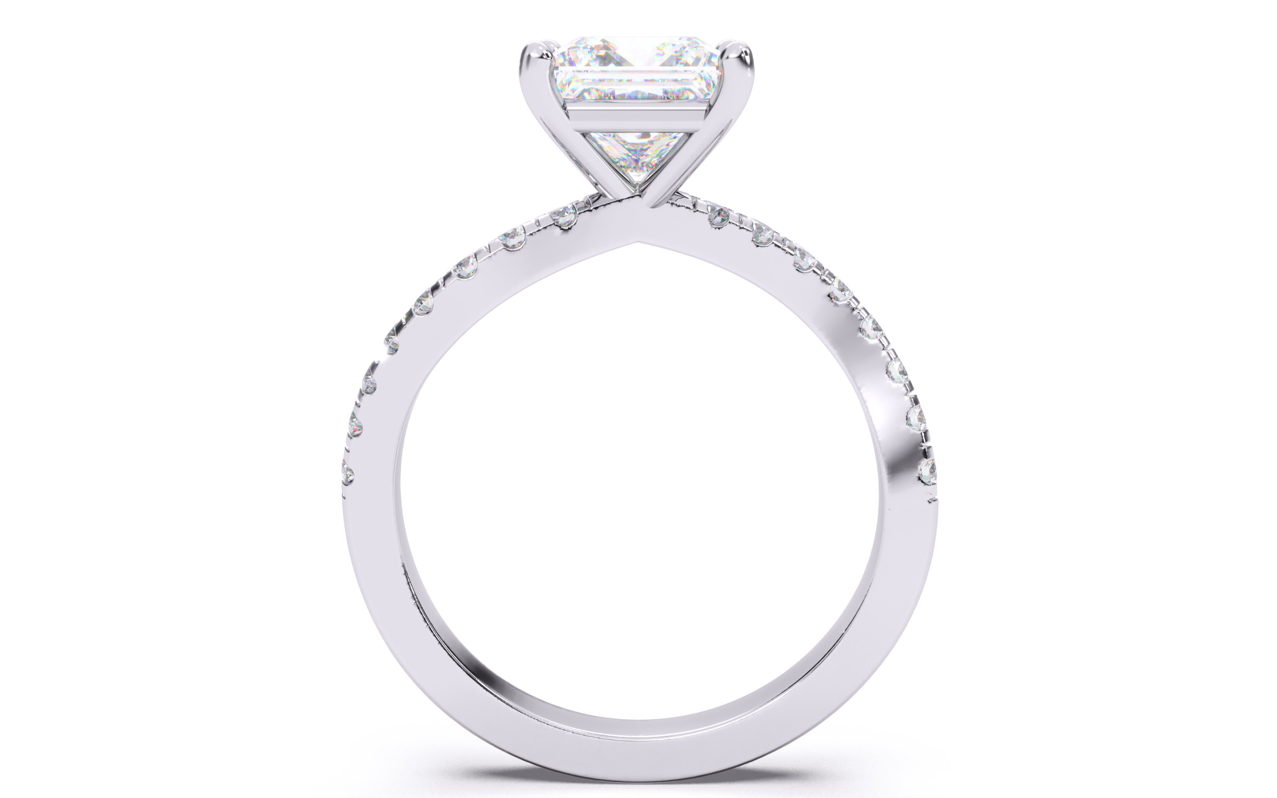 Princess Diamond Pave Setting Solitaire Ring  3D print model_8