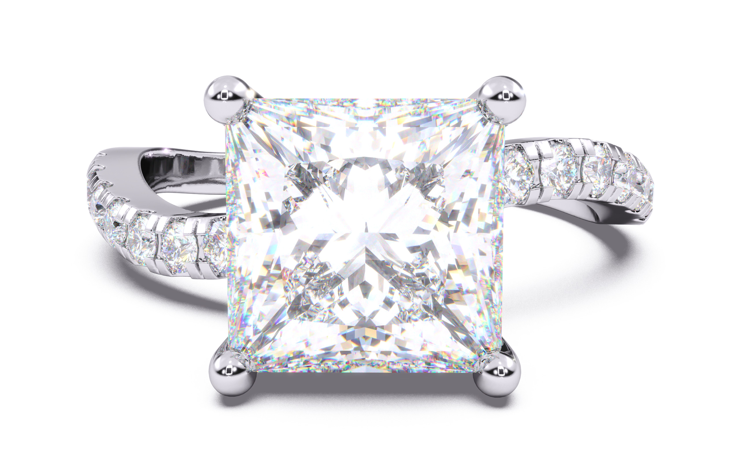 Princess Diamond Pave Setting Solitaire Ring  3D print model_13