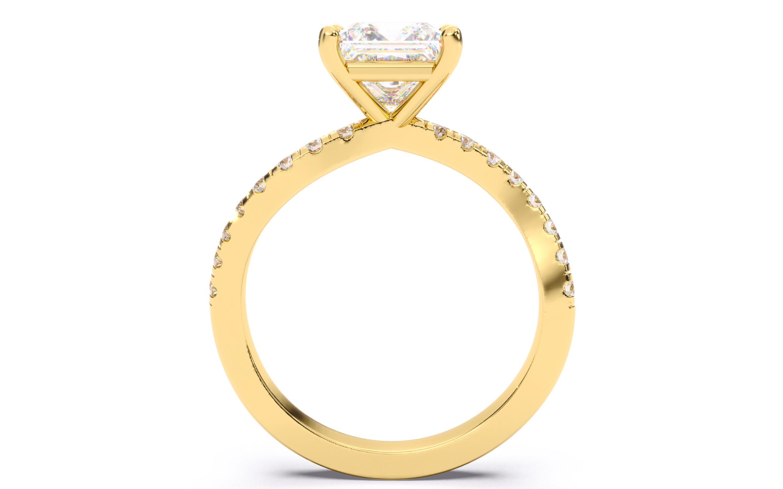 Princess Diamond Pave Setting Solitaire Ring  3D print model_6