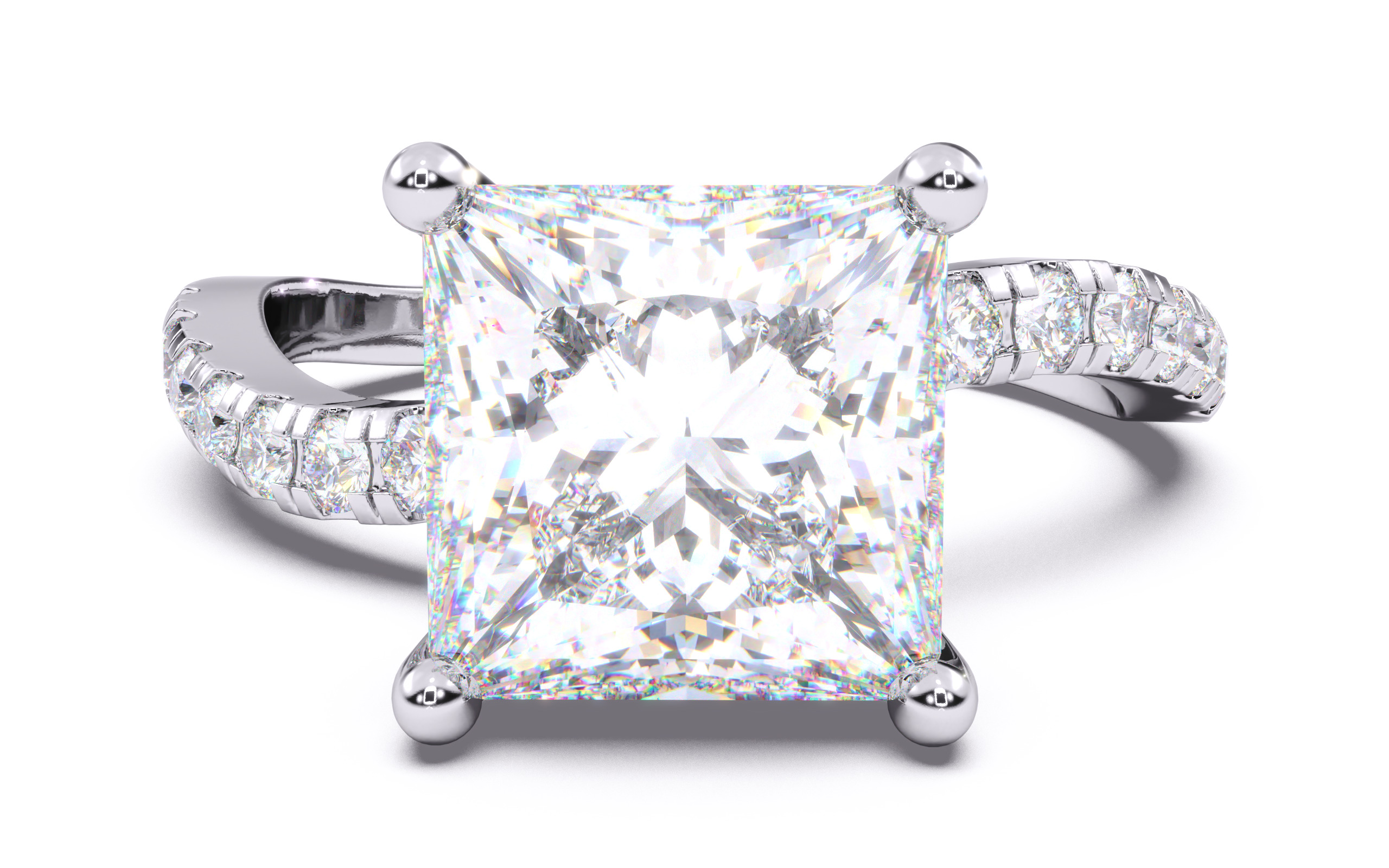 Princess Diamond Pave Setting Solitaire Ring  3D print model_14