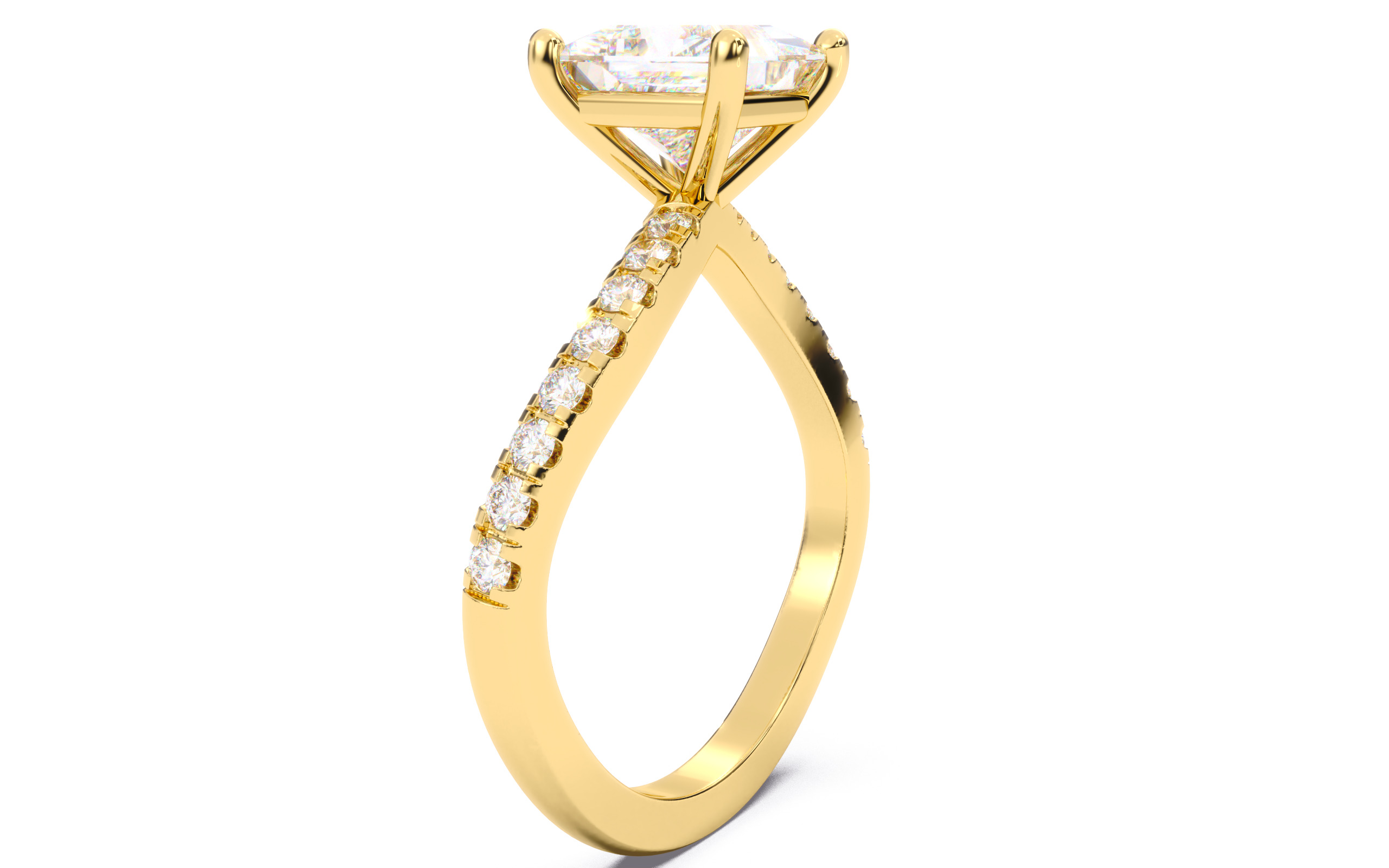 Princess Diamond Pave Setting Solitaire Ring  3D print model_2