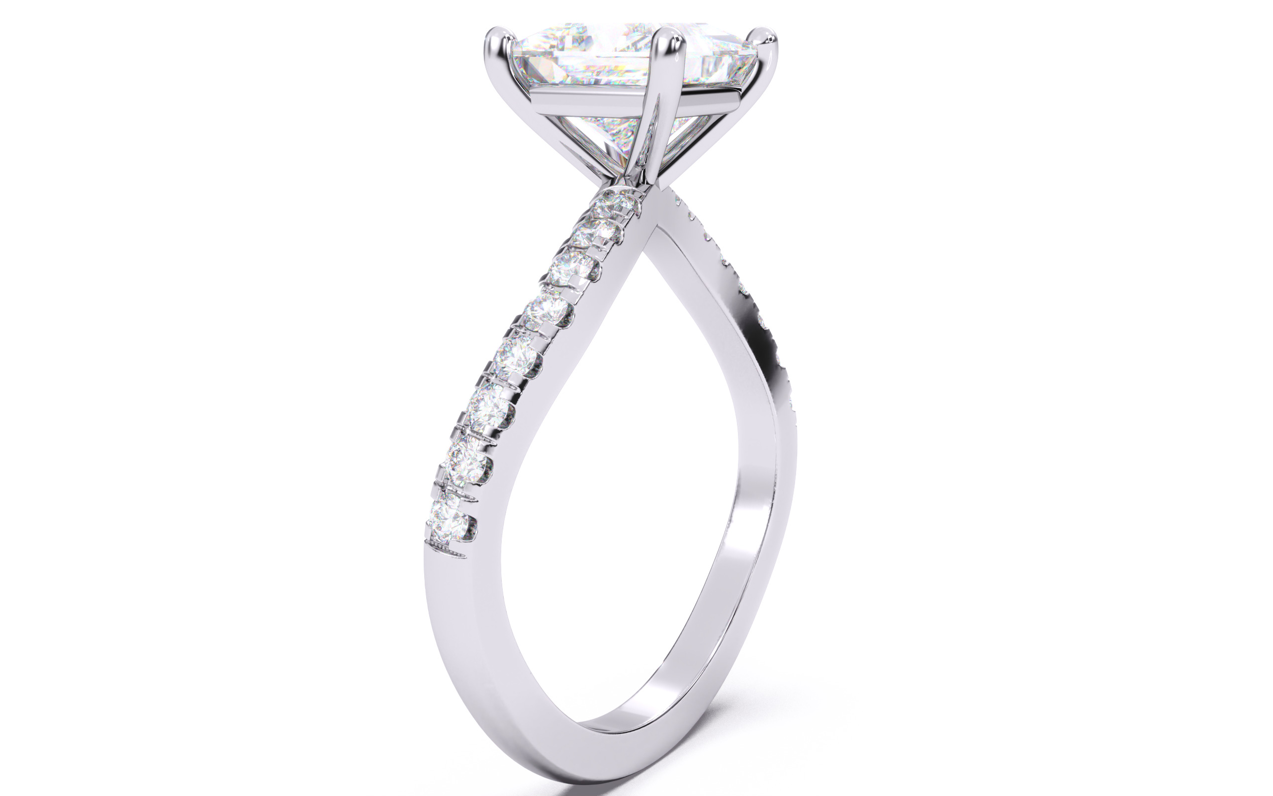 Princess Diamond Pave Setting Solitaire Ring  3D print model_18