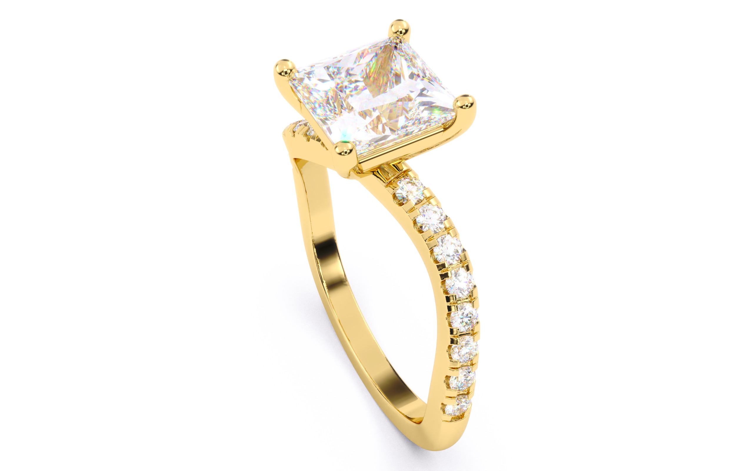 Princess Diamond Pave Setting Solitaire Ring  3D print model_4