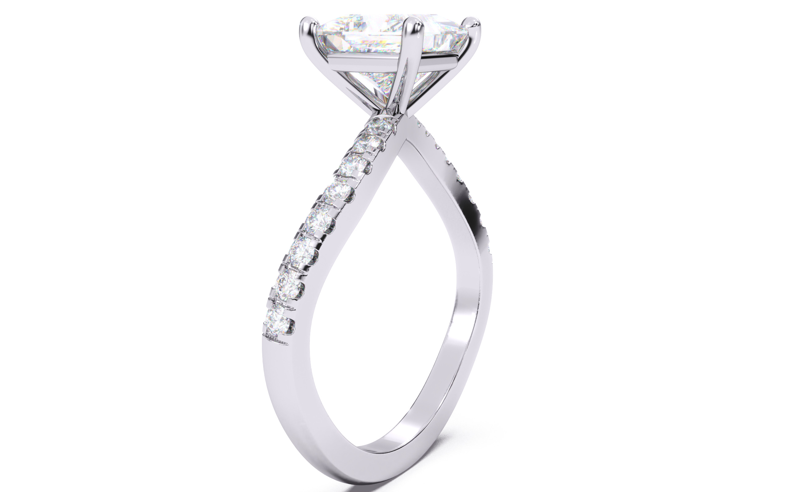 Princess Diamond Pave Setting Solitaire Ring  3D print model_12