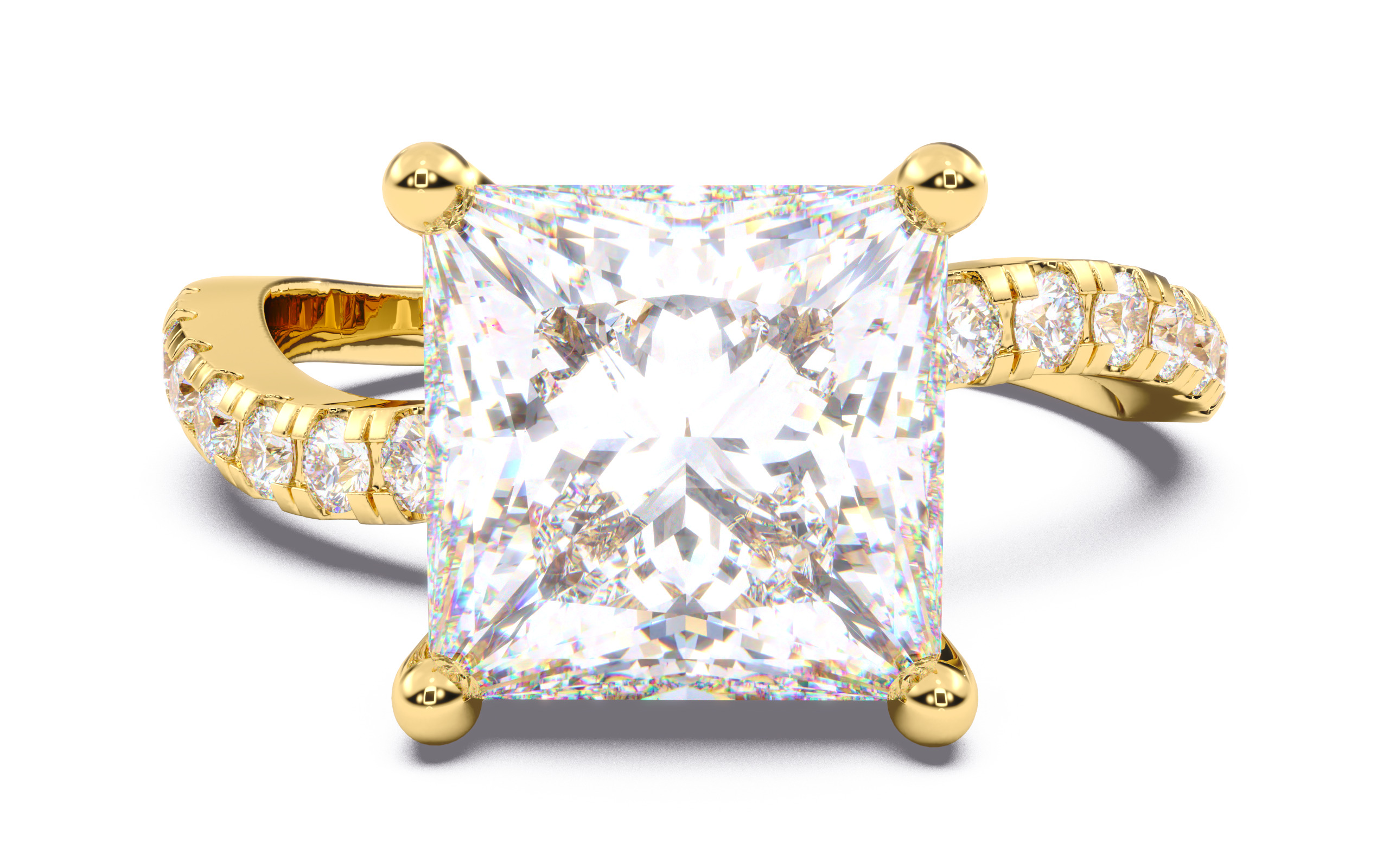 Princess Diamond Pave Setting Solitaire Ring  3D print model_15