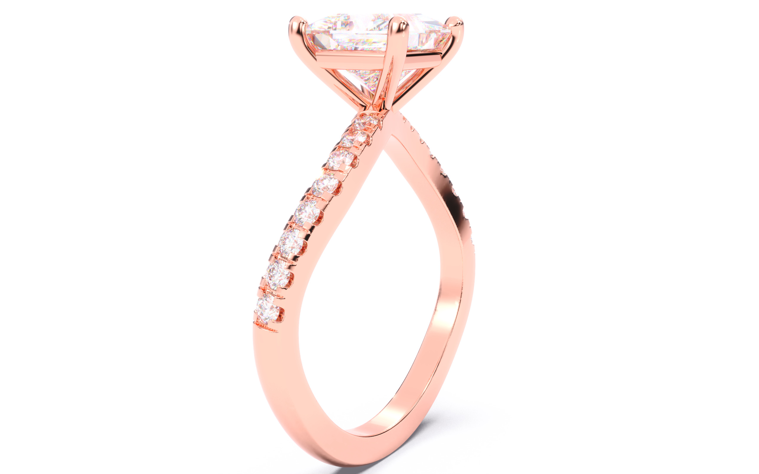 Princess Diamond Pave Setting Solitaire Ring  3D print model_19