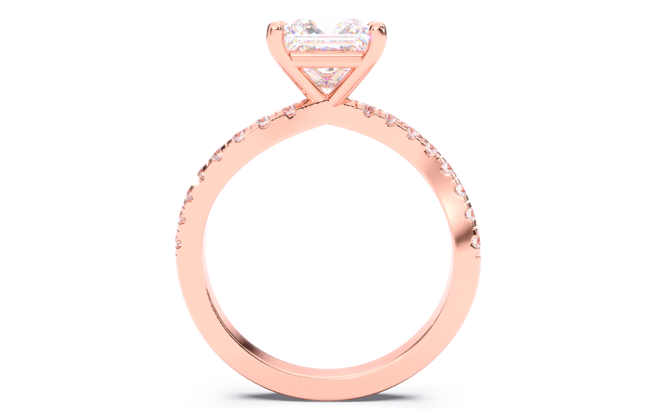 Princess Diamond Pave Setting Solitaire Ring  3D print model_9