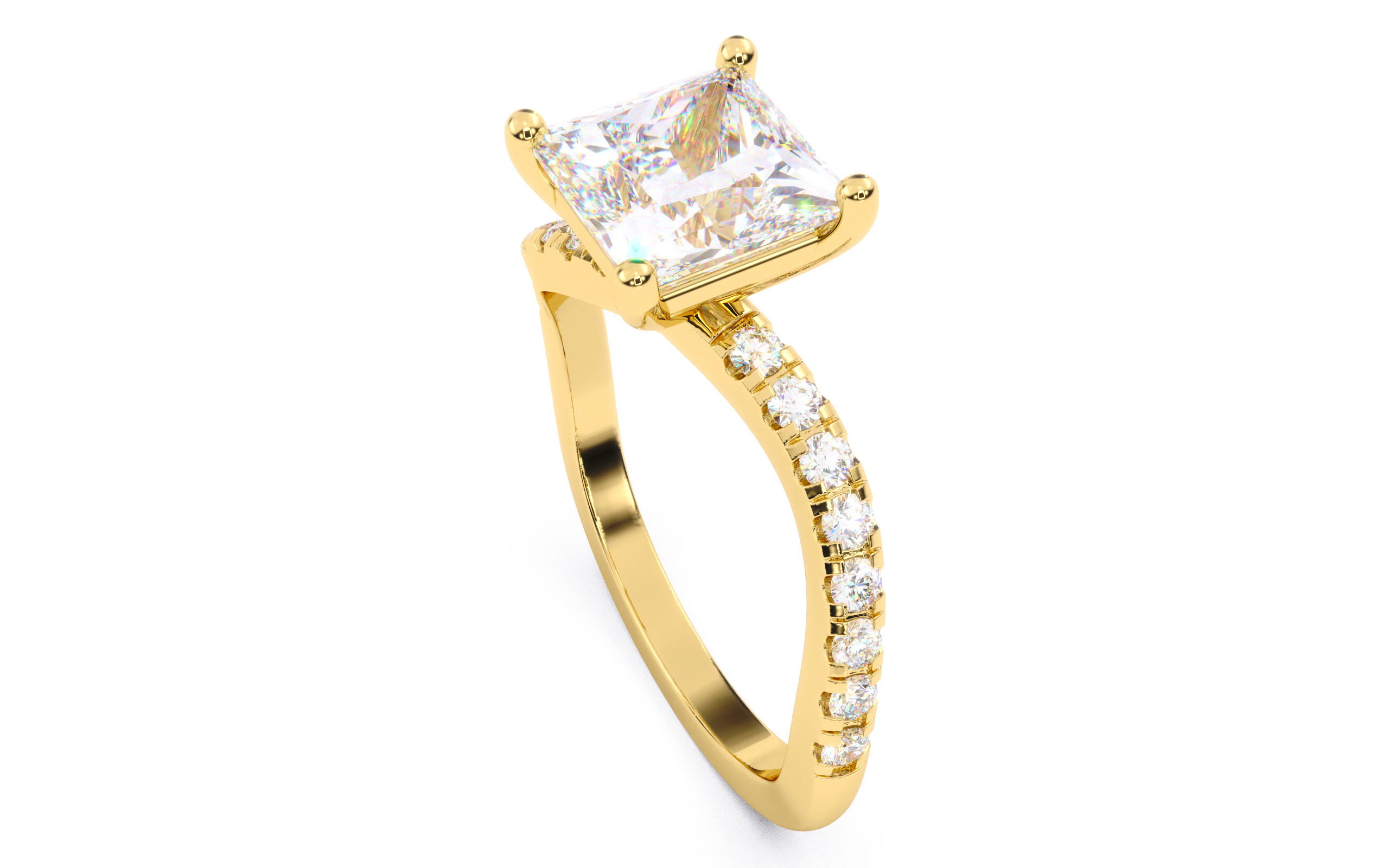 Princess Diamond Pave Setting Solitaire Ring  3D print model_3
