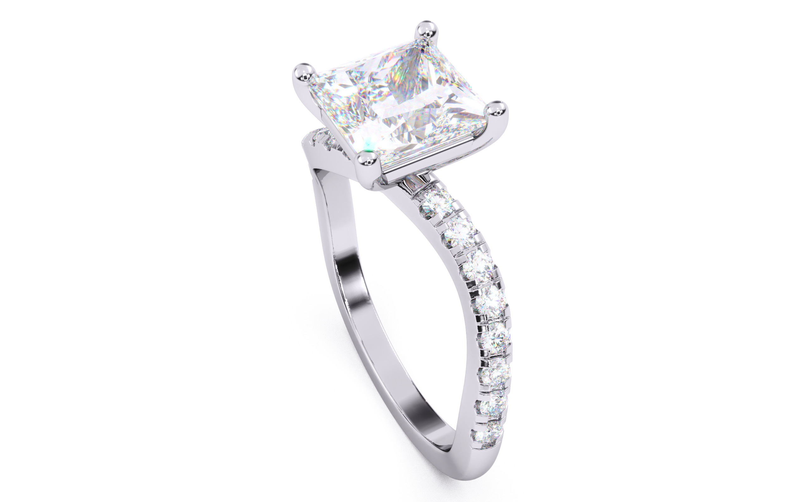 Princess Diamond Pave Setting Solitaire Ring  3D print model_23
