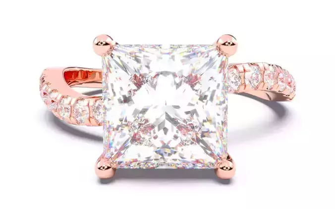 Princess Diamond Pave Setting Solitaire Ring  3D print model Princess Diamond Pave Setting Solitaire Ring  3D print model