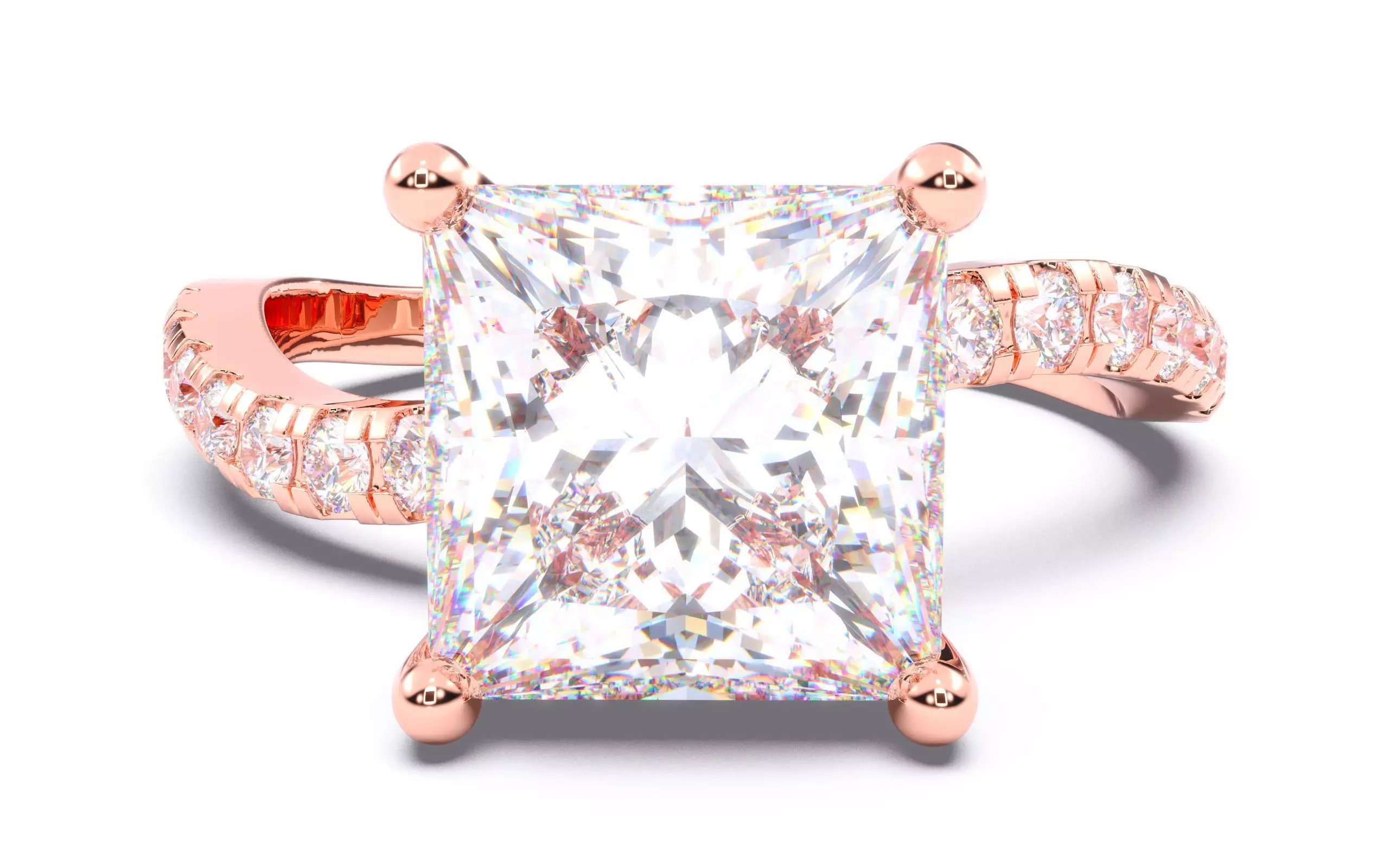 Princess Diamond Pave Setting Solitaire Ring  3D print model_0