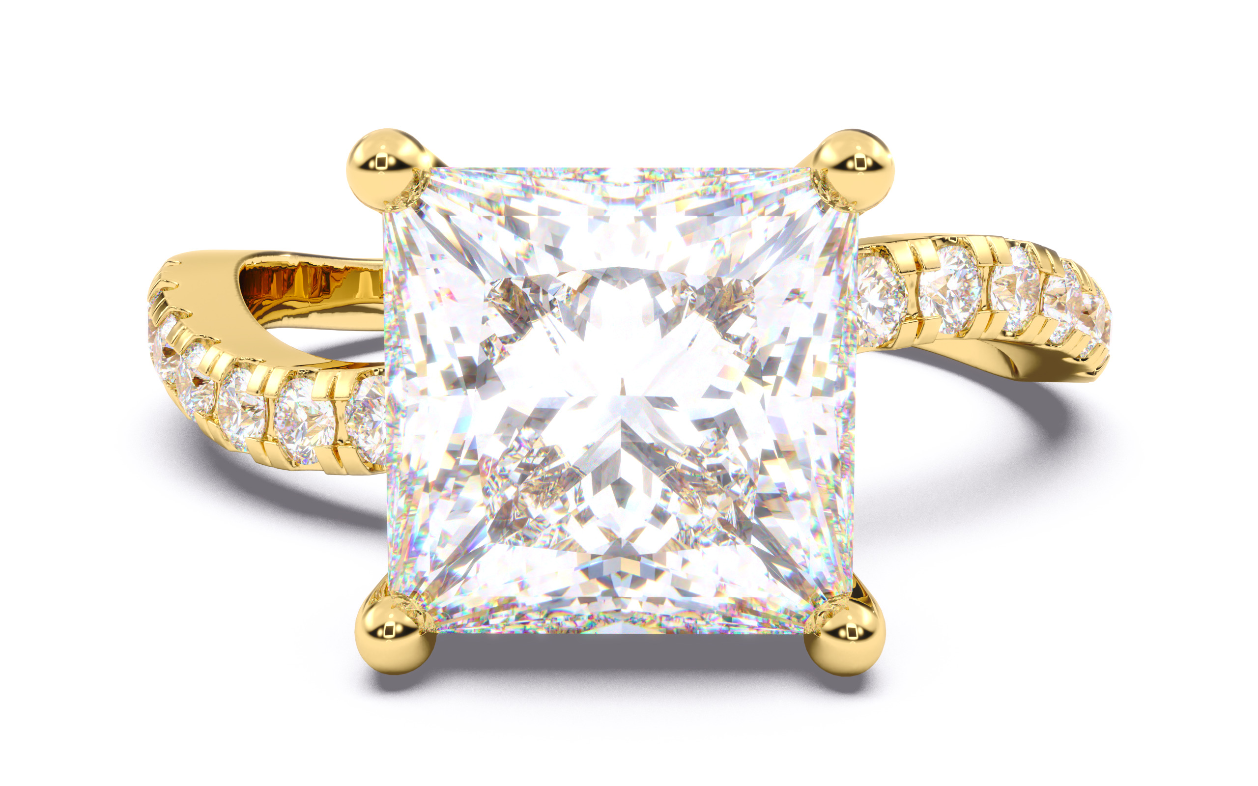 Princess Diamond Pave Setting Solitaire Ring  3D print model_16