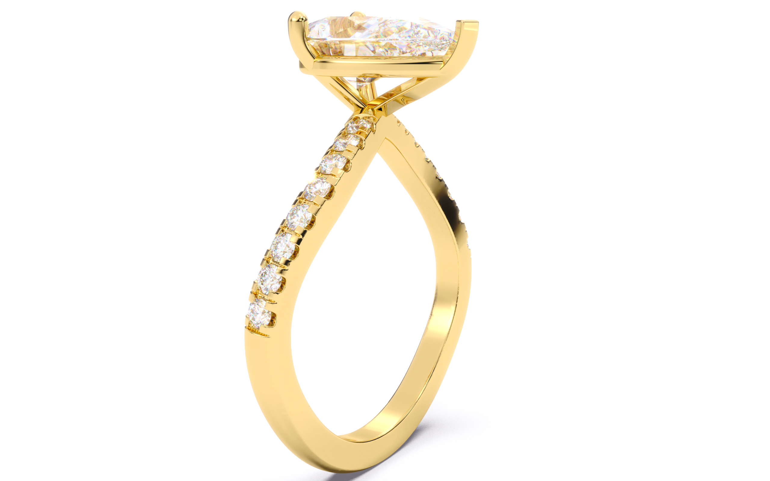 Pear Diamond Pave Setting Solitaire Ring 3D print model_17