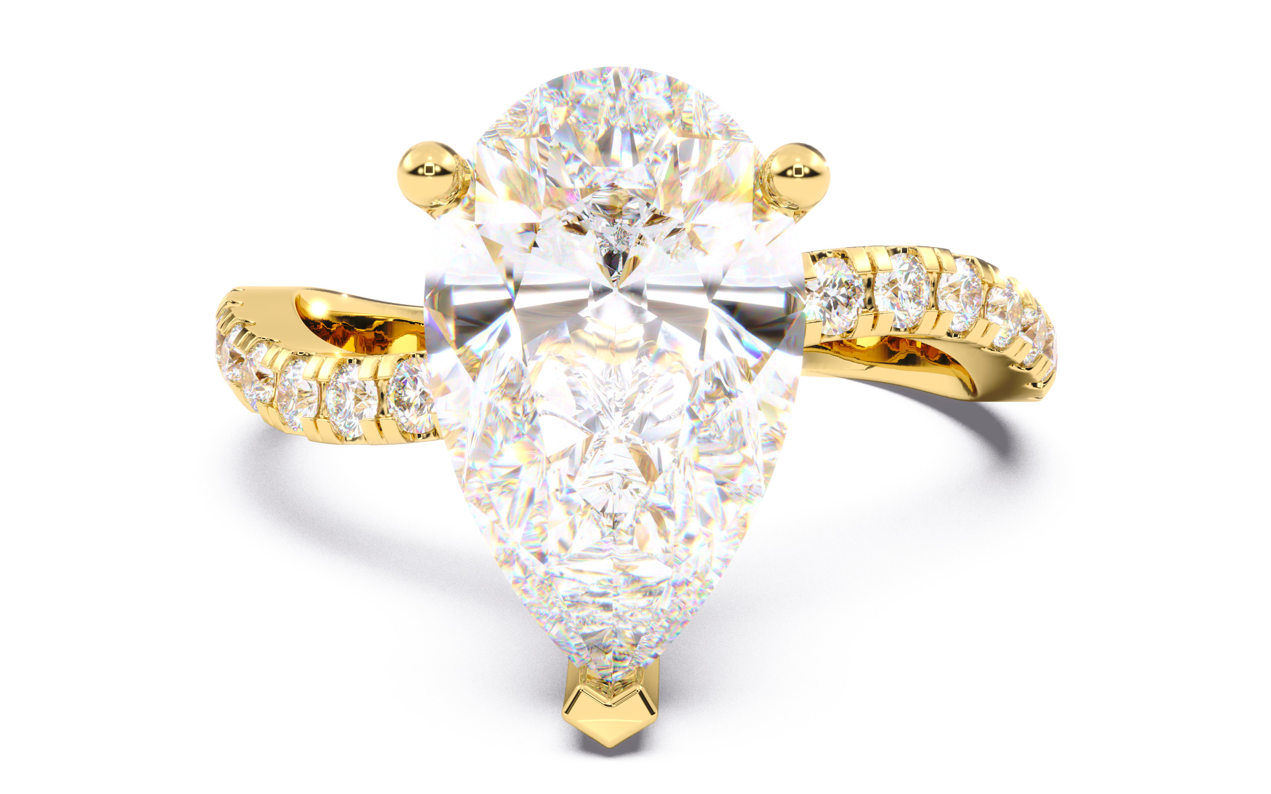 Pear Diamond Pave Setting Solitaire Ring 3D print model_15