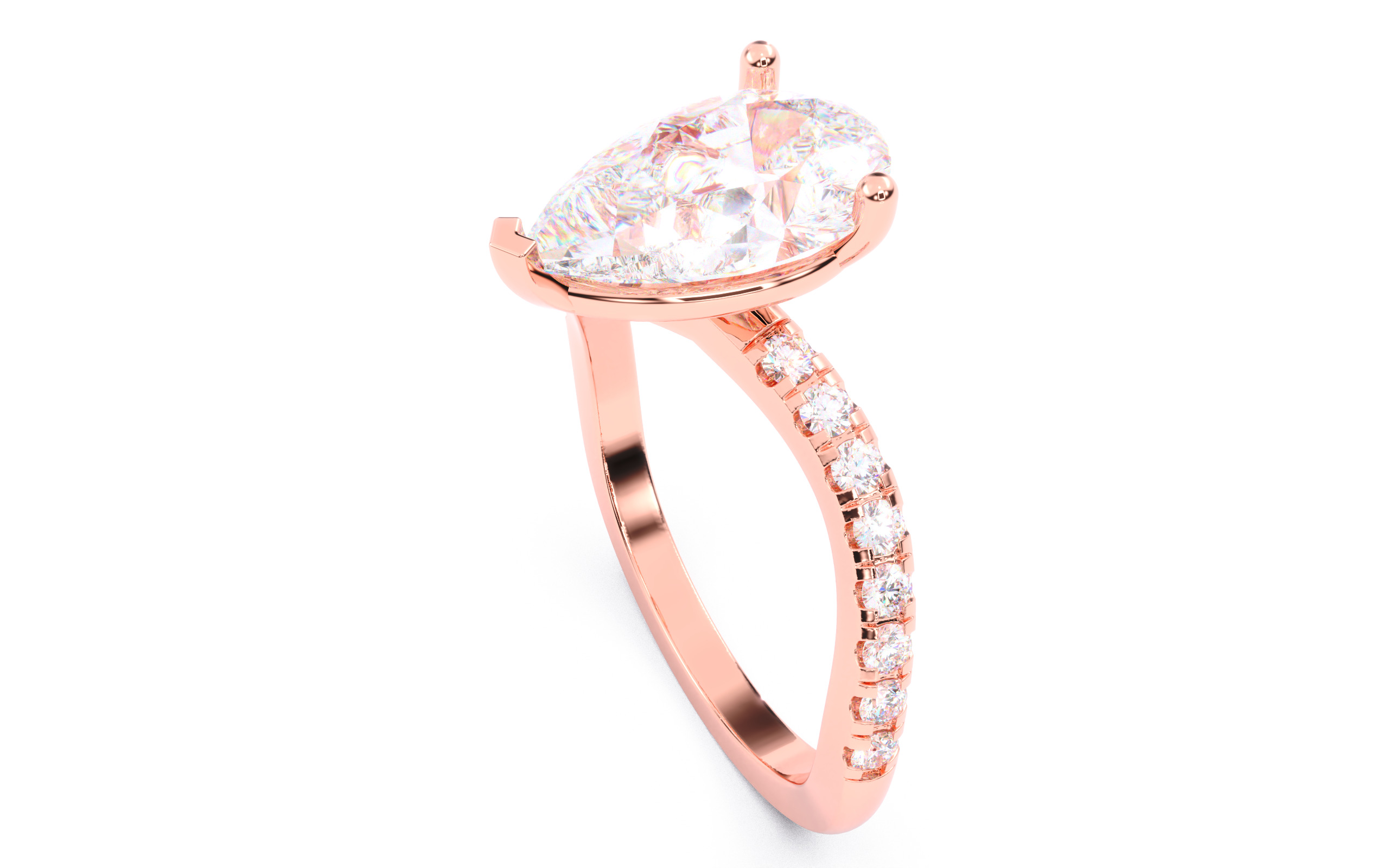 Pear Diamond Pave Setting Solitaire Ring 3D print model_21
