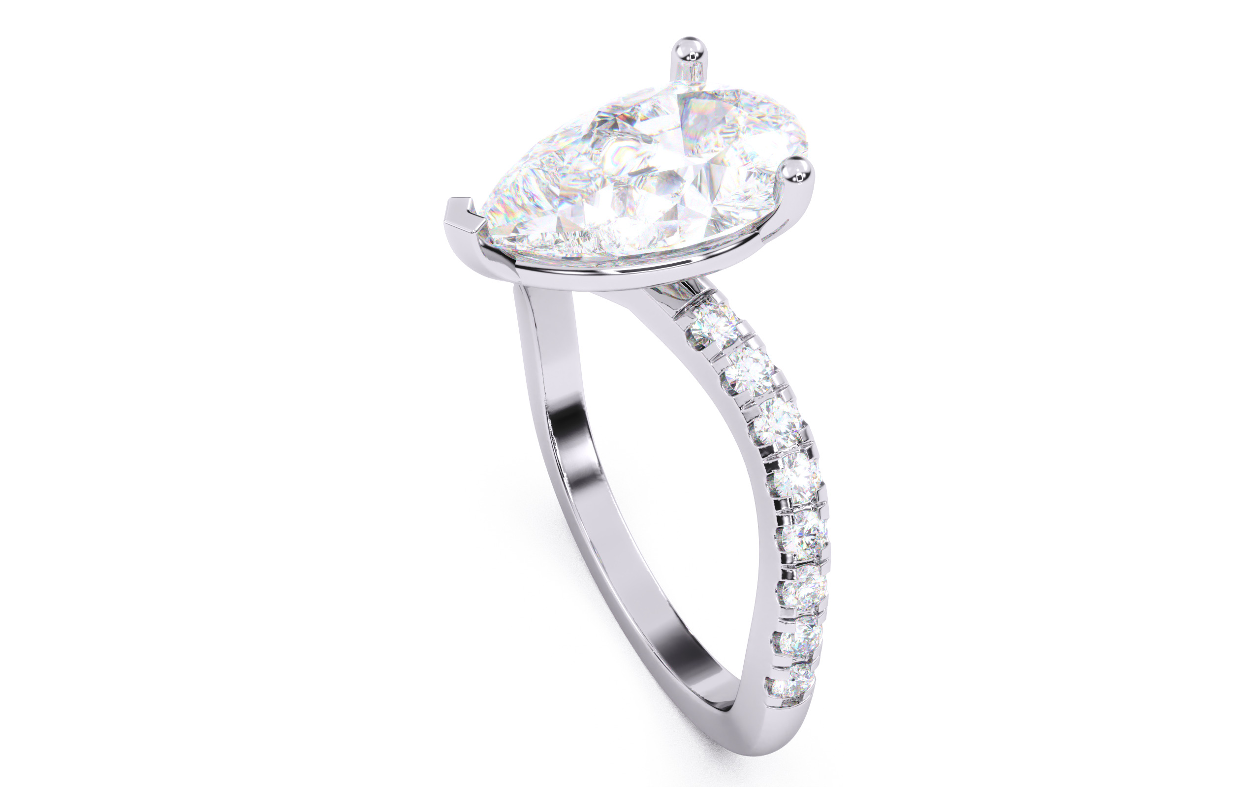 Pear Diamond Pave Setting Solitaire Ring 3D print model_23