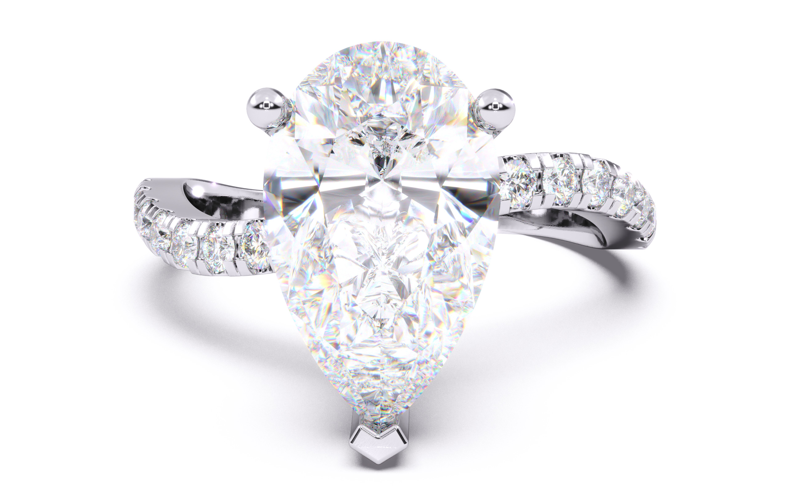 Pear Diamond Pave Setting Solitaire Ring 3D print model_14
