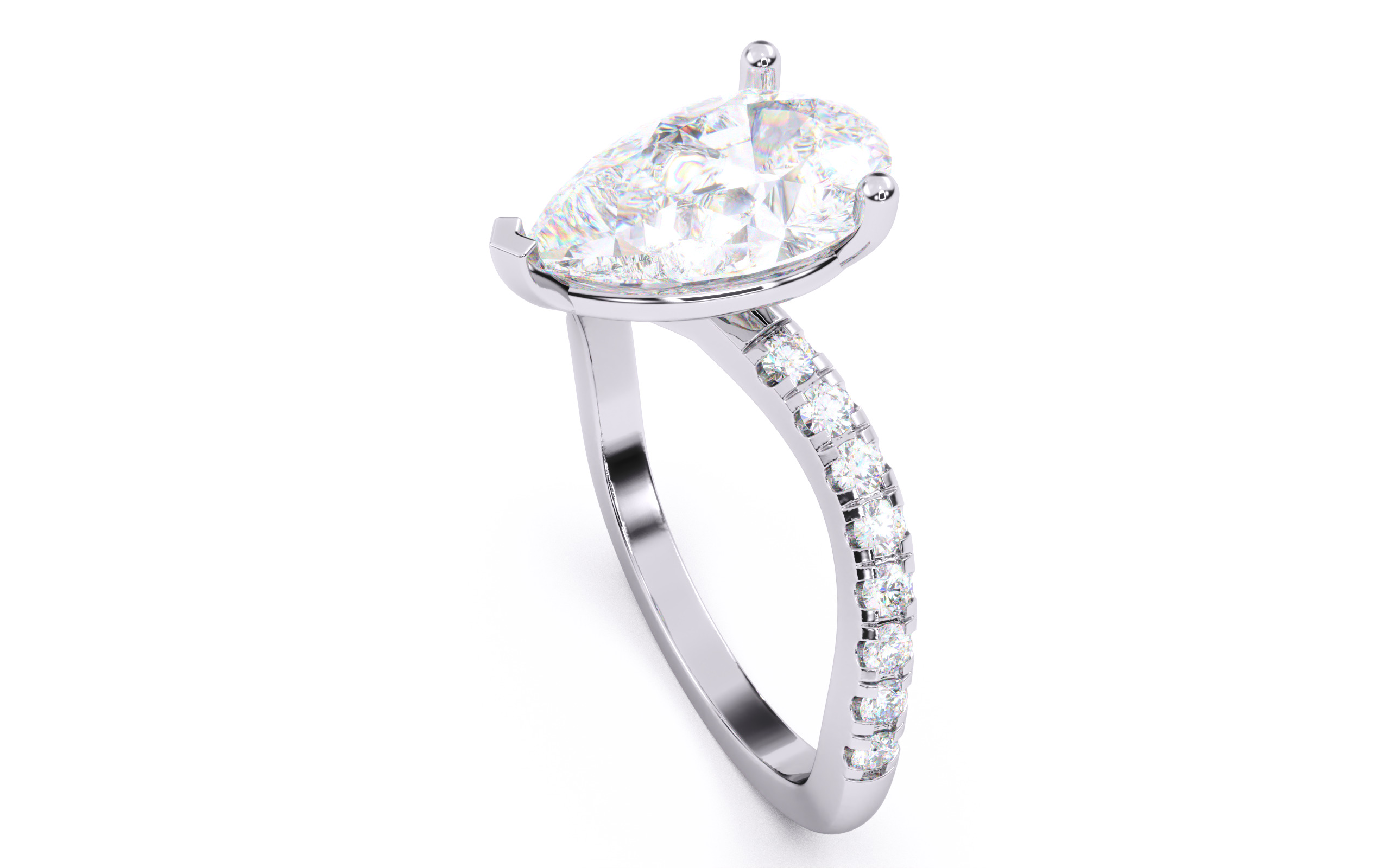 Pear Diamond Pave Setting Solitaire Ring 3D print model_24