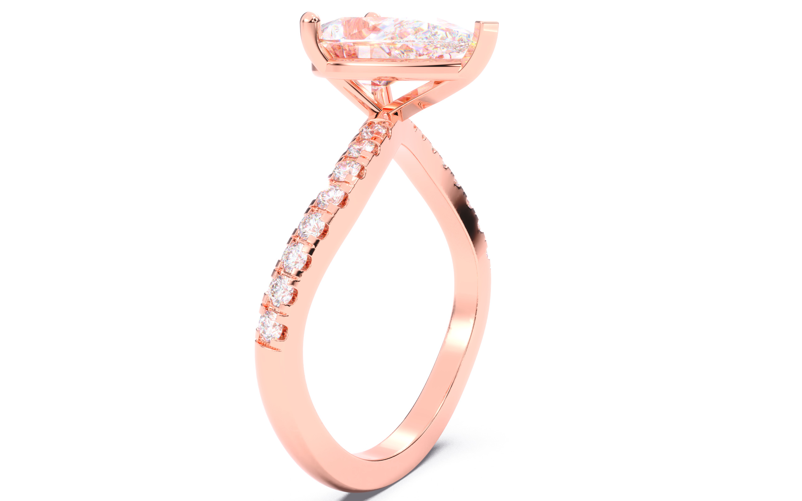 Pear Diamond Pave Setting Solitaire Ring 3D print model_19