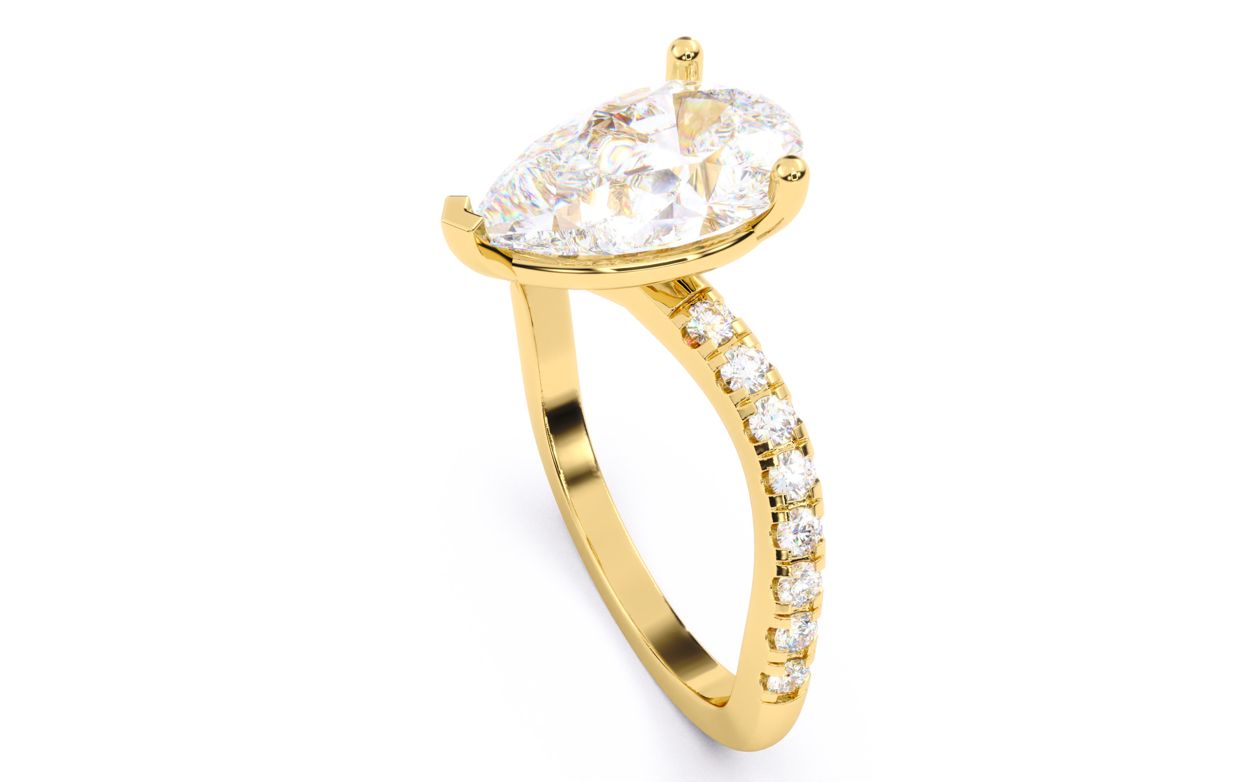 Pear Diamond Pave Setting Solitaire Ring 3D print model_4