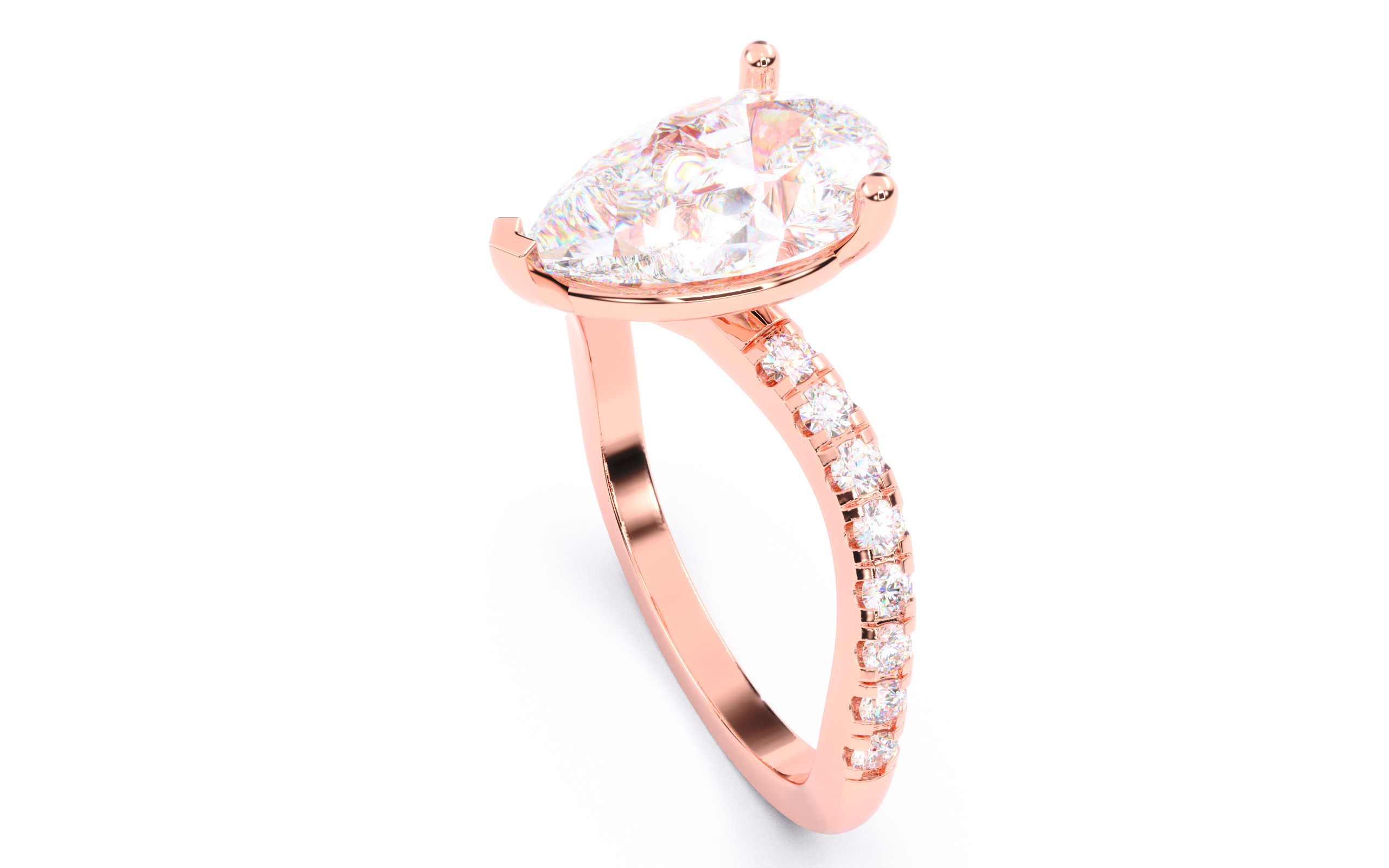 Pear Diamond Pave Setting Solitaire Ring 3D print model_22
