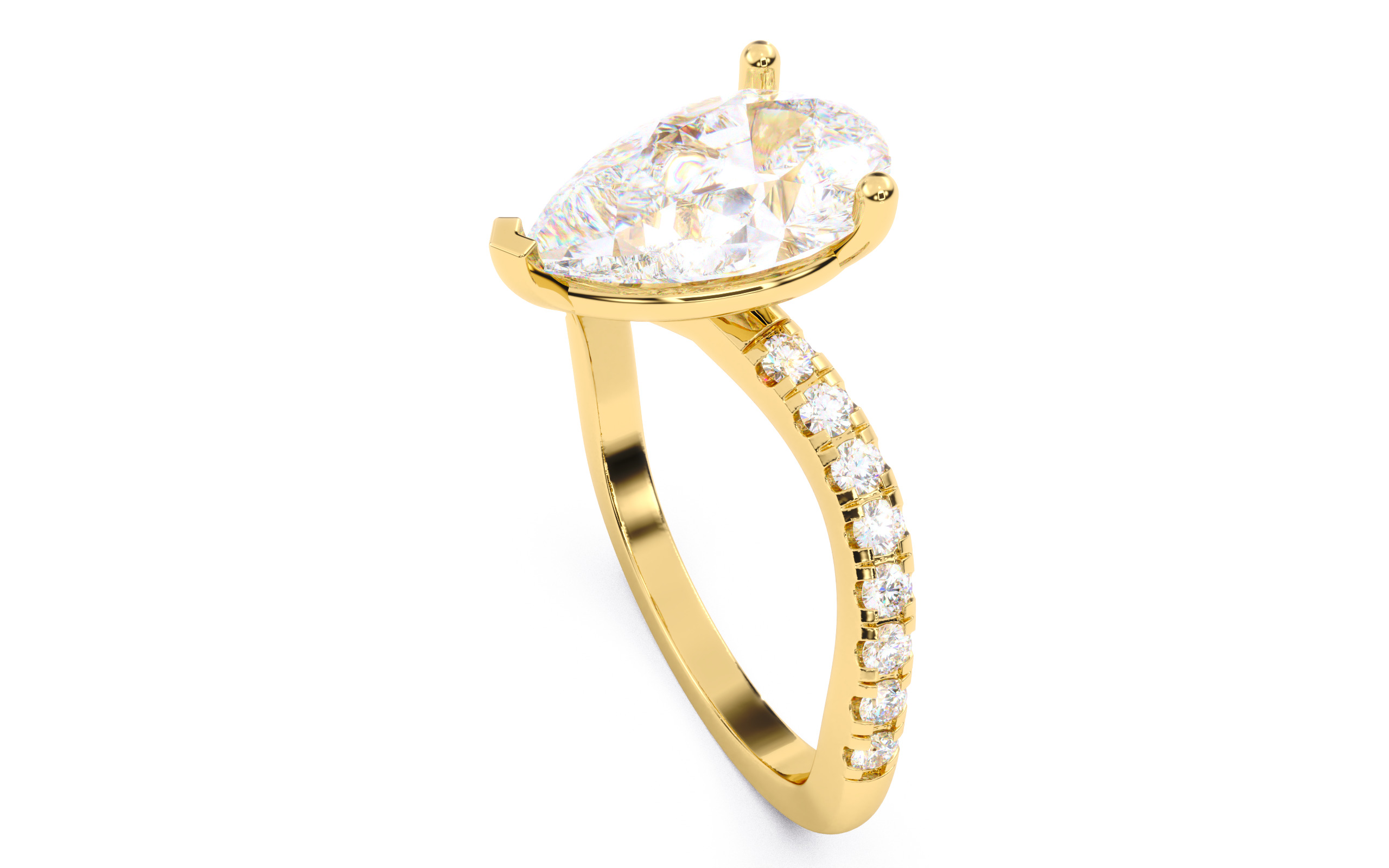 Pear Diamond Pave Setting Solitaire Ring 3D print model_3